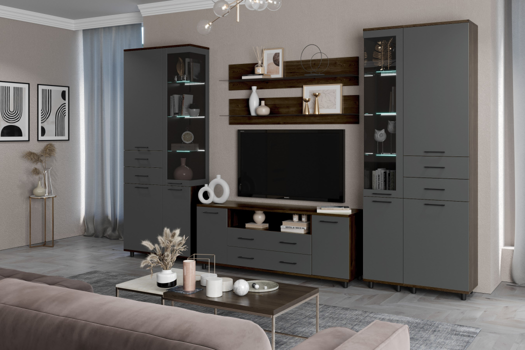 Стенки для гостиной, Модульная гостиная Грейс композиция 12  Гикори Джексон Темный