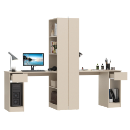 Два компьютерных стола со стеллажом Лайт 10.01