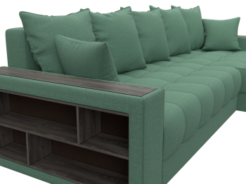 Диван угловой с декором и полкой Лига-050 НПБ, рогожка Амур