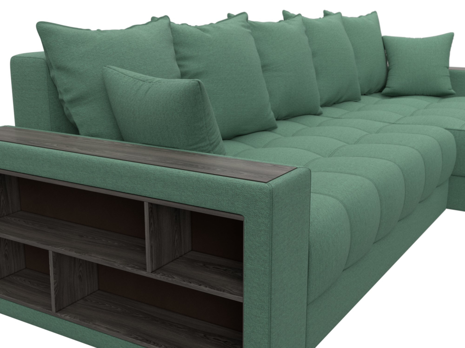 Диваны угловые в гостиную, Диван угловой с декором и полкой Лига-050 НПБ, рогожка Амур