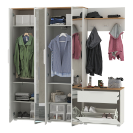 Два шкафа для одежды с зеркалами и обувницей с вешалкой с полкой Октава