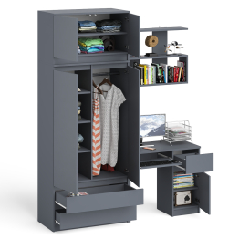 Шкаф с антресолью Мори МА900.1 с компьютерным столом МС-1 правым и книжной полкой