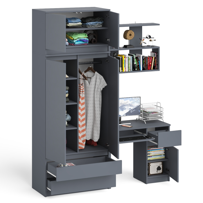 Домашние кабинеты, Шкаф с антресолью Мори МА900.1 с компьютерным столом МС-1 правым и книжной полкой