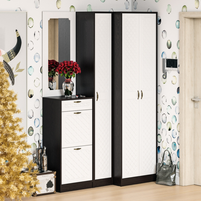 Прихожие, Тумба для обуви 2 секции с зеркалом П-6 МДФ фрезеровка ромб