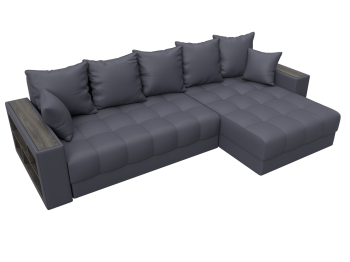 Диван угловой с декором и полкой Лига-050 НПБ, экокожа GRIFON