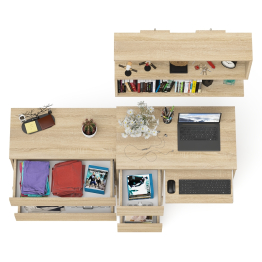 Компьютерный стол три ящика слева Мори с комодом Мори МК800.1 и полкой на 900