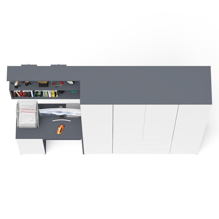 Домашние кабинеты, Четырёх-дверный шкаф-комод Мори МШ1600.1 с компьютерным столом МС-1 тумба слева и верхней полкой