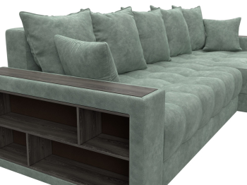 Диван угловой с декором и полкой Лига-050 НПБ, велюр BRUT 