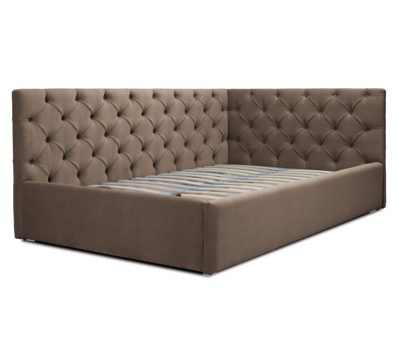 Мягкая кровать, Кровать с мягким изголовьем угловая Оливия 1200 с подъемным механизмом, микровелюр