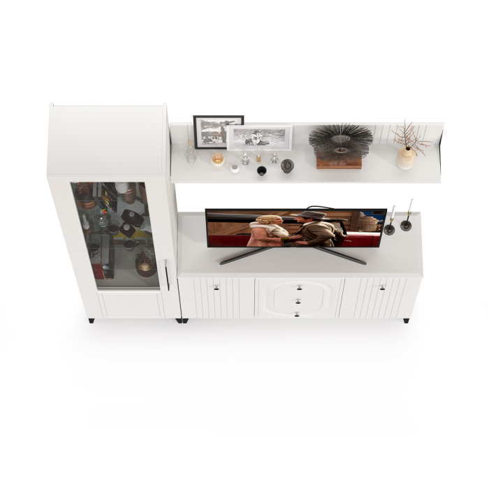 Стенки для гостиной, Комод-тумба под ТВ с полкой и пенал со стеклом Валенсия № 93