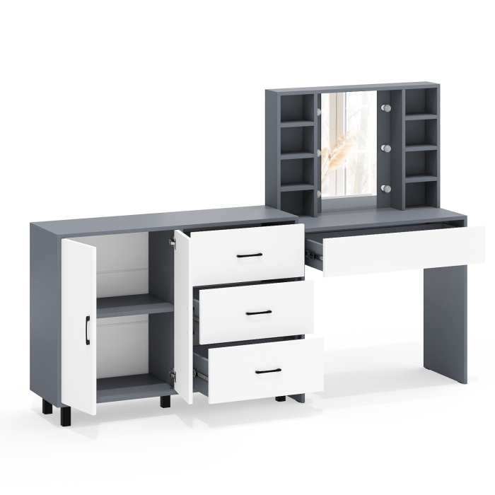 С зеркалом, Туалетный столик с подсветкой 115 и тумба-комод 123-1204