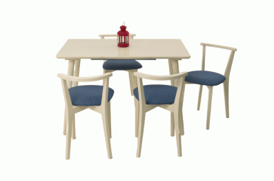 Стол Монте 120 слоновая кость со стульями Франк слоновая кость рогожка синий