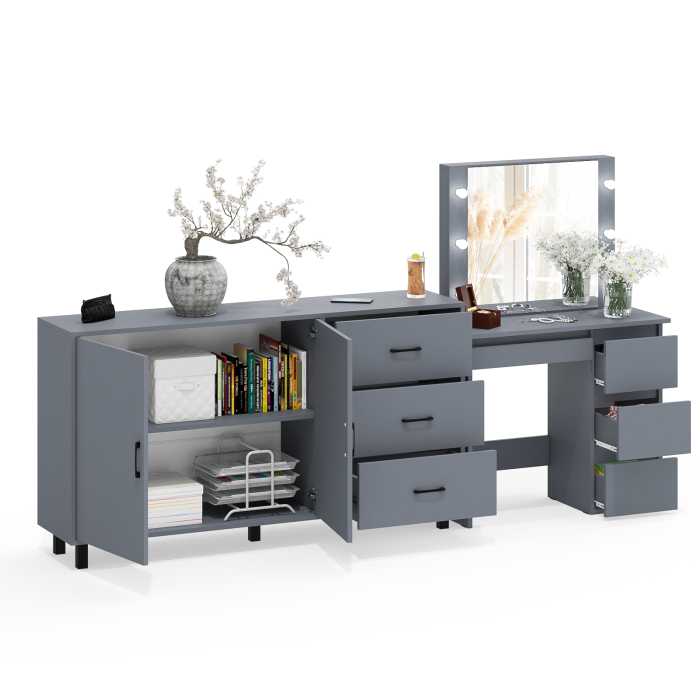 С зеркалом, Косметический столик Сура с зеркалом и подсветкой и с тумбой-комодом 123-1604