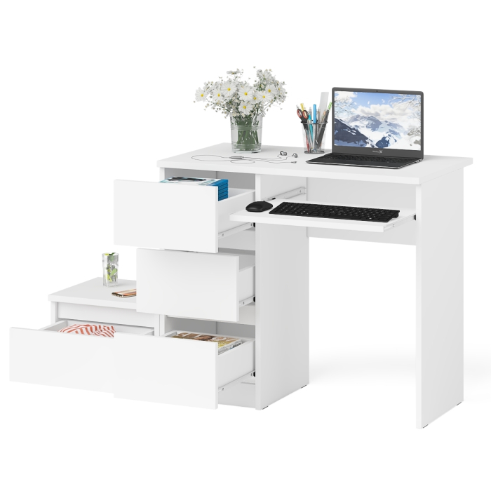 Прямые компьютерные столы, Компьютерный стол три ящика Мори МС-6 левый с тумбой 400