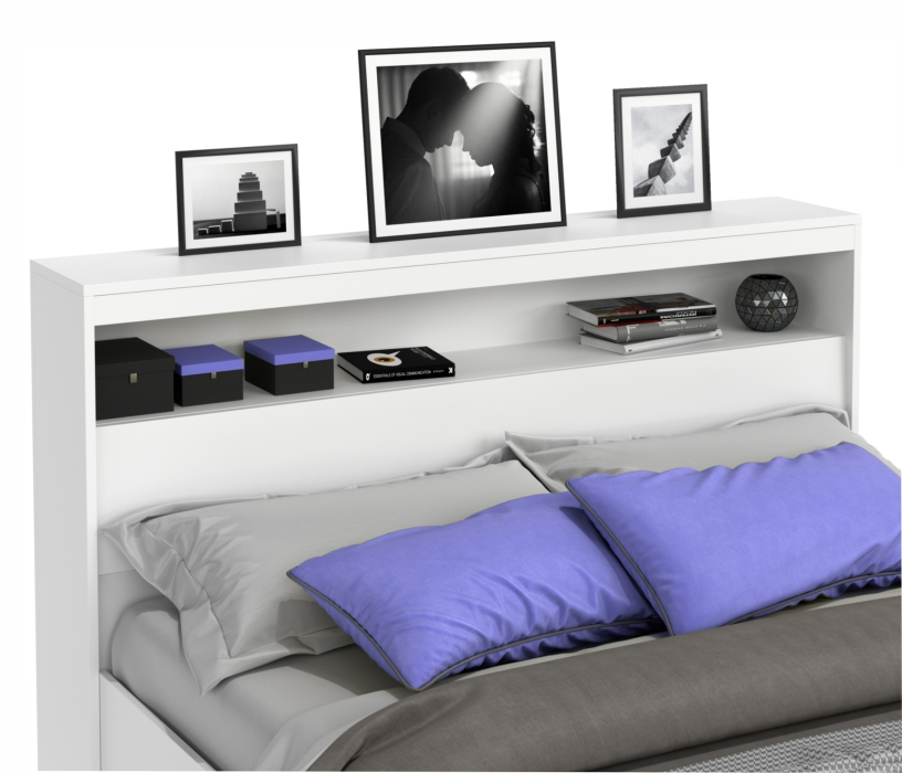 Спальня, Кровать Виктория белая 140 с блоком и ящиками