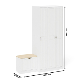 Шкаф с пеналом и тумбой для обуви с мягким сиденьем П-6-500 фрезеровка прованс