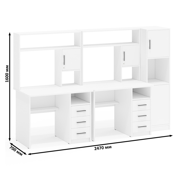 Домашние кабинеты, Стенка из компьютерных столов для двоих человек СК-9