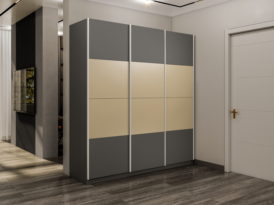 Шкафы-купе 3-х дверные, Шкаф-купе Эста 3-х дверный ДСП/Стекла фисташка/Доводчик 240х66х240