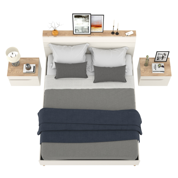 Спальные гарнитуры, Две прикроватных тумбочки и кровать с основанием 1600 Муссон