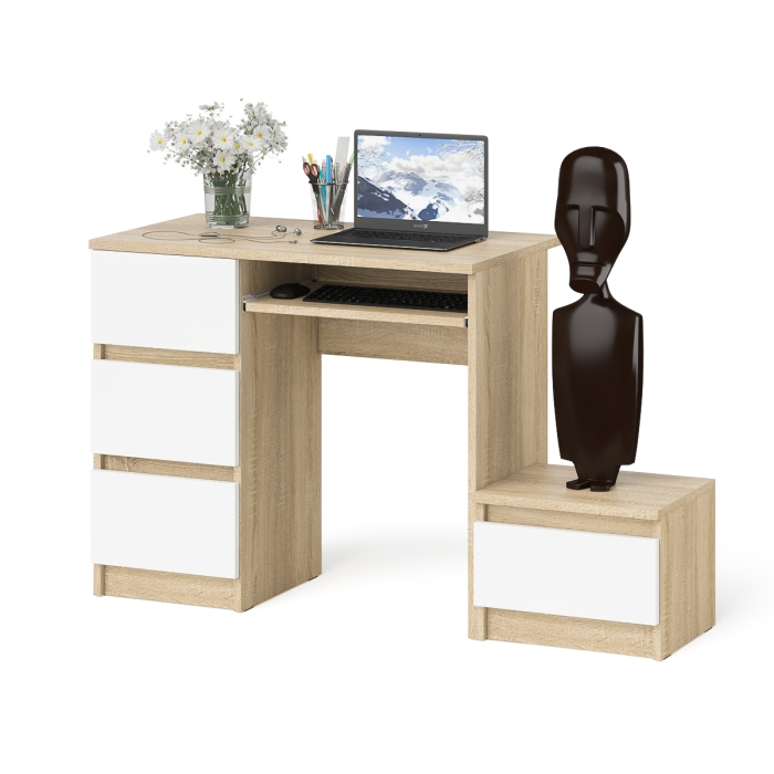 Прямые компьютерные столы, Компьютерный стол три ящика Мори МС-6 левый с тумбой 400