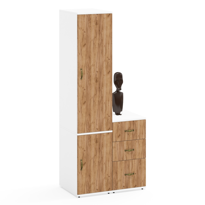 Домашние кабинеты, Тумба с тремя выдвижными ящиками и глубокий пенал с дверками Лидер-8