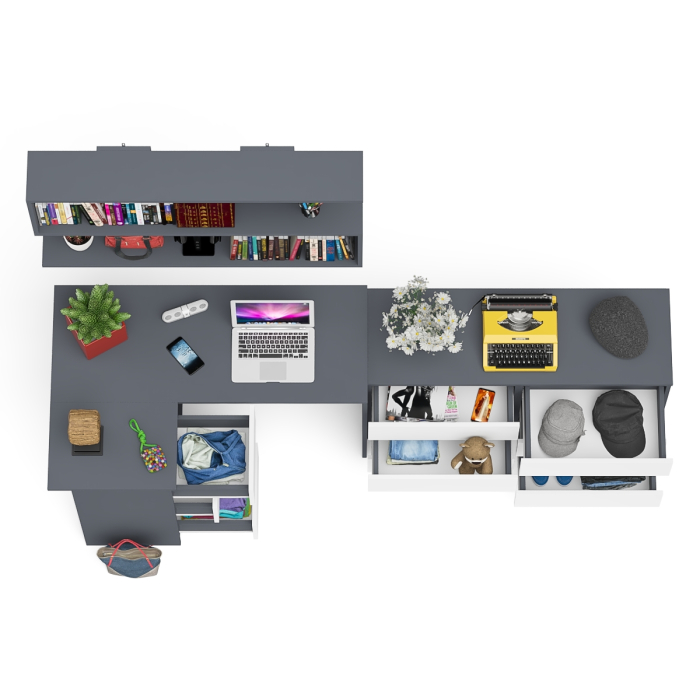 Домашние кабинеты, Стол компьютерный угловой МС-16 левый Мори с полкой для книг и широким комодом