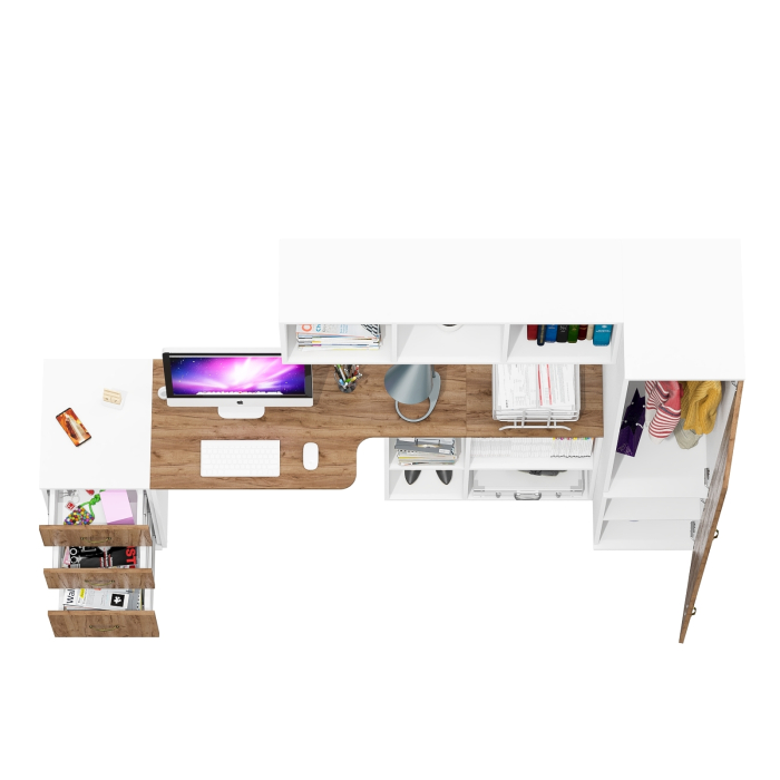 Домашние кабинеты, Стол рабочий-трансформер с покой для книг с пеналом 23Б и тумбой три ящика Лидер-8