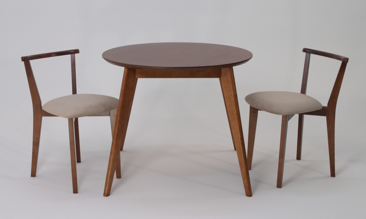 Обеденные группы, Стол Сканди К 90 орех со стульями Франк орех велюр бежевый