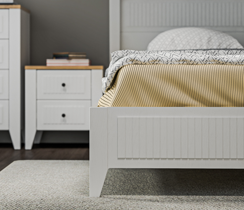 Спальные гарнитуры, Спальня Монтана Белый Альпийский,Дуб Гамильтон/МДФ Дуб Белый