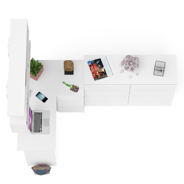 Домашние кабинеты, Стол компьютерный угловой с ящиками Мори МС-16 правый с навесной полкой и комодом МК1200.8