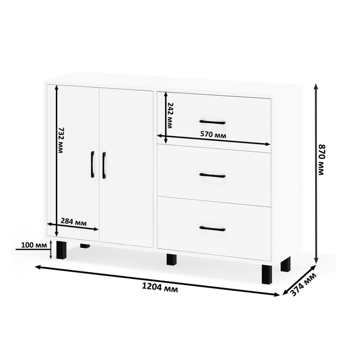С зеркалом, Комод 123-1204 и косметический столик с подсветкой СТ-5