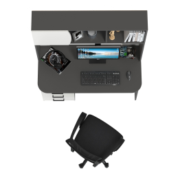 Стол компьютерный с надстройкой Сигма и компьютерное кресло чёрное