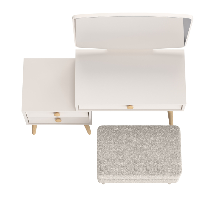 С зеркалом, Женское трюмо для спальни Афина и банкетка на ножках Тифани