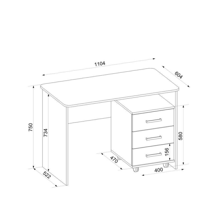 Прямые, Стол письменный с тумбой Город-2