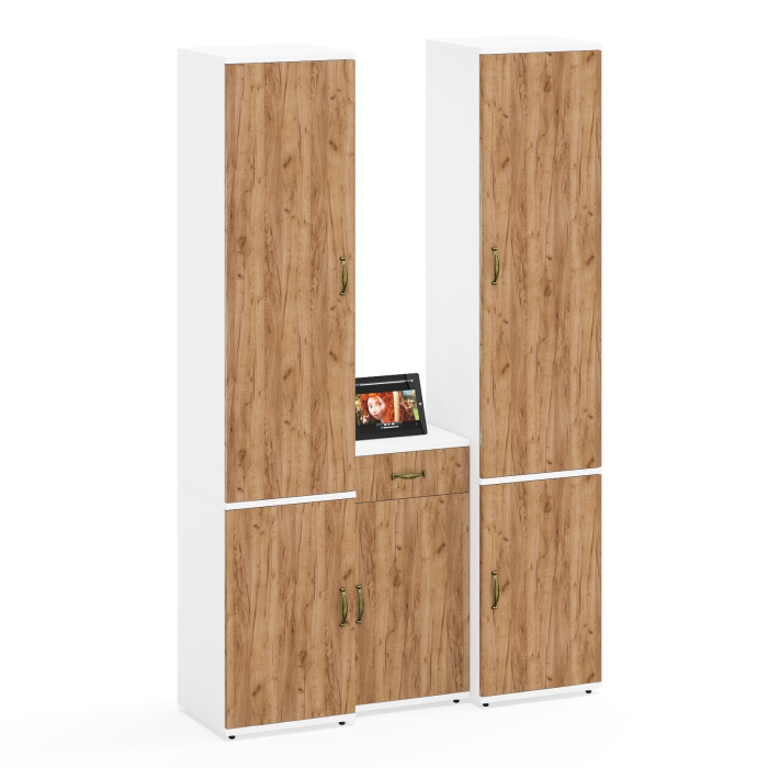 Домашние кабинеты, Тумбочка с ящиком и полкой за дверкой и два пенала пять полочек Лидер-8