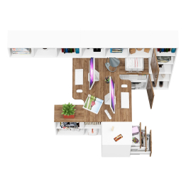 Лидер-8 мебель для детской для двоих детей из столов с открытыми полками и пенала с нишей и тумбы 3.16