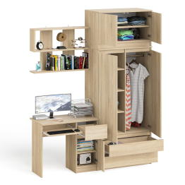 Шкаф с антресолью Мори МА900.1 с компьютерным столом МС-1 правым и книжной полкой