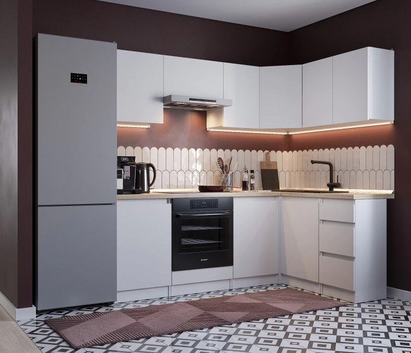 Кухонные гарнитуры, Кухонный гарнитур Леон угловой 210х140 см, белый