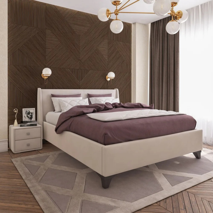 Кровати с мягким изголовьем, Кровать Лорен, 180*200, микровелюр бежевый