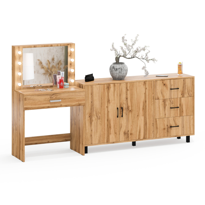 С зеркалом, Комод-тумба 123-1604 и туалетный столик с подсветкой СТ-4