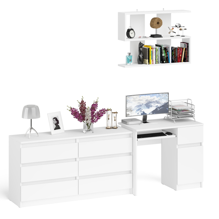 Домашние кабинеты, Комод шесть ящиков Мори МК1380.6 со столом с ящиком и дверкой справа и полка