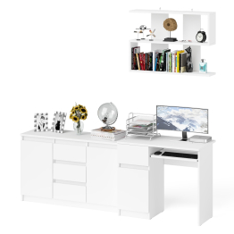 Стол компьютерный Мори МС-1 левый с верхней полкой и комодом с дверками и ящиками