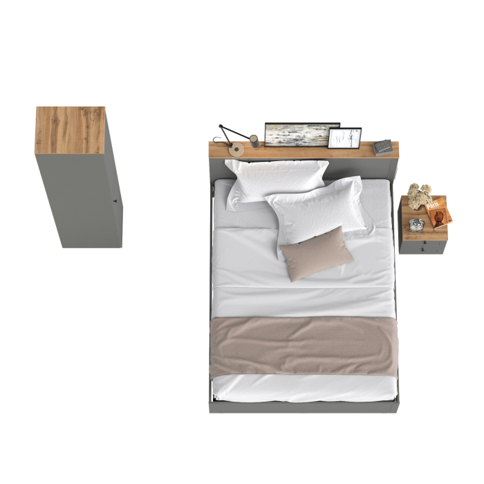 Спальные гарнитуры, Кровать двуспальная Остин с ортопедом и платяной шкаф-пенал с тумбой прикроватной