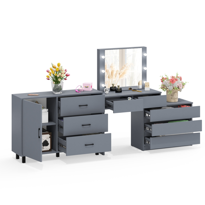 Туалетные столики, Угловой туалетный столик с подсветкой 110 и тумба-комод дверка и 3 ящика 122-1204