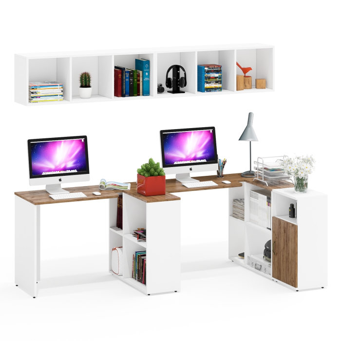 Домашние кабинеты, Мебель для домашнего офиса Лидер-8 из столов-трансформеров с навесными полками и тумбы с нишей