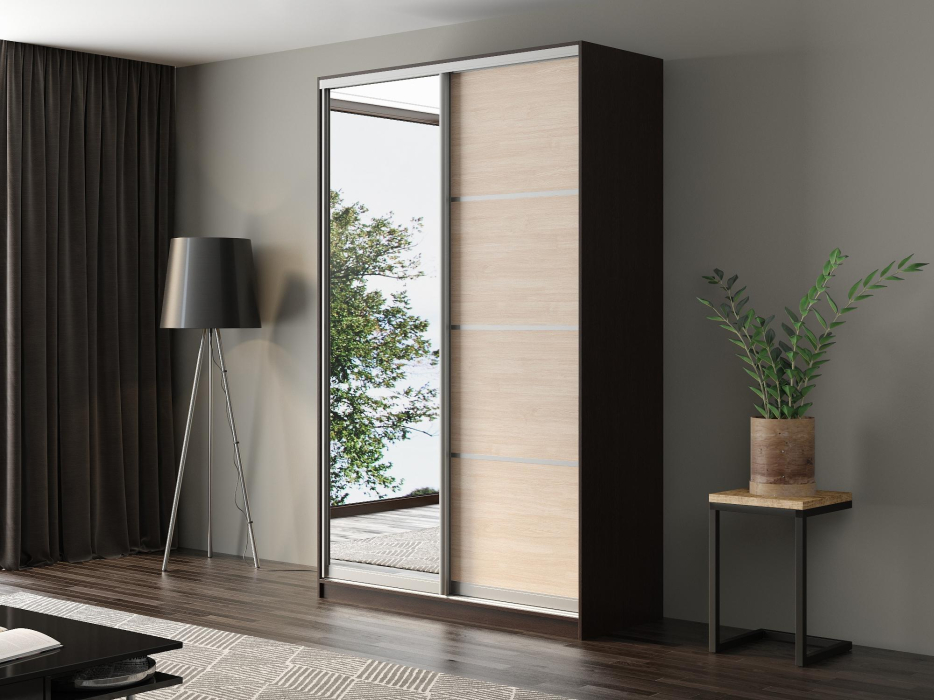 Шкафы-купе, Шкаф-купе Айсберг 140 ВЕНГЕ (шамони светлый/зеркало)