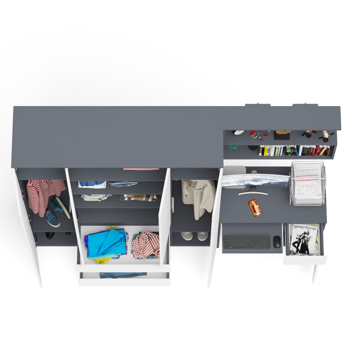 Домашние кабинеты, Стол компьютерный с тумбой справа с большим шкафом Мори МШ1600.1 и полкой открытой