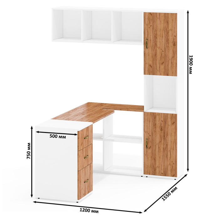Домашние кабинеты, Мебель в рабочий кабинет Лидер-8 из стола с полкой и пенала с тумбой с ящиками