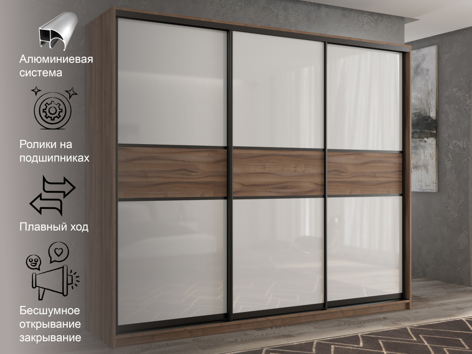 Шкафы-купе 3-х дверные, Шкаф-купе 3х дверный Кааппи 11 180х60