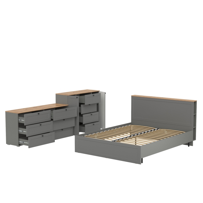 Спальные гарнитуры, Спальный гарнитур из двуспальной кровати с основанием и двух комодов Остин 16.240 и 16.221